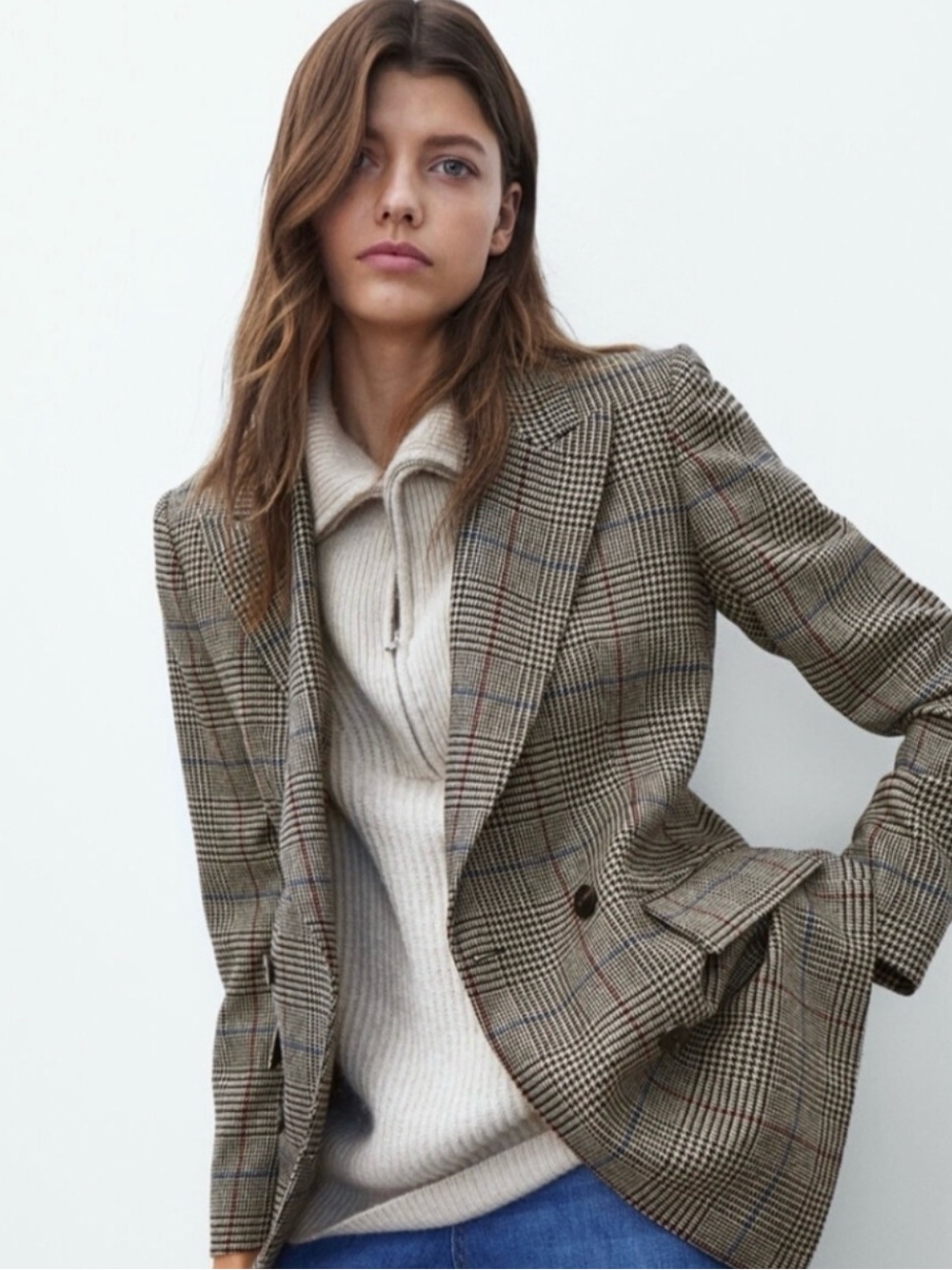Massimo Dutti Double Breasted Plaid Blazer 6
